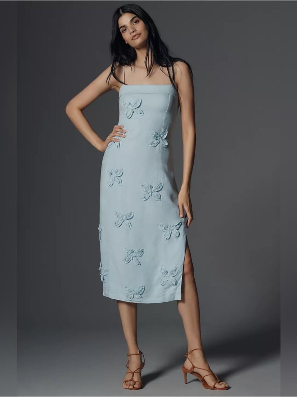 NWT Size 1X - Maeve Linen Blend 3D butterflies Appliqué Midi Dress (NWT US$ 248)